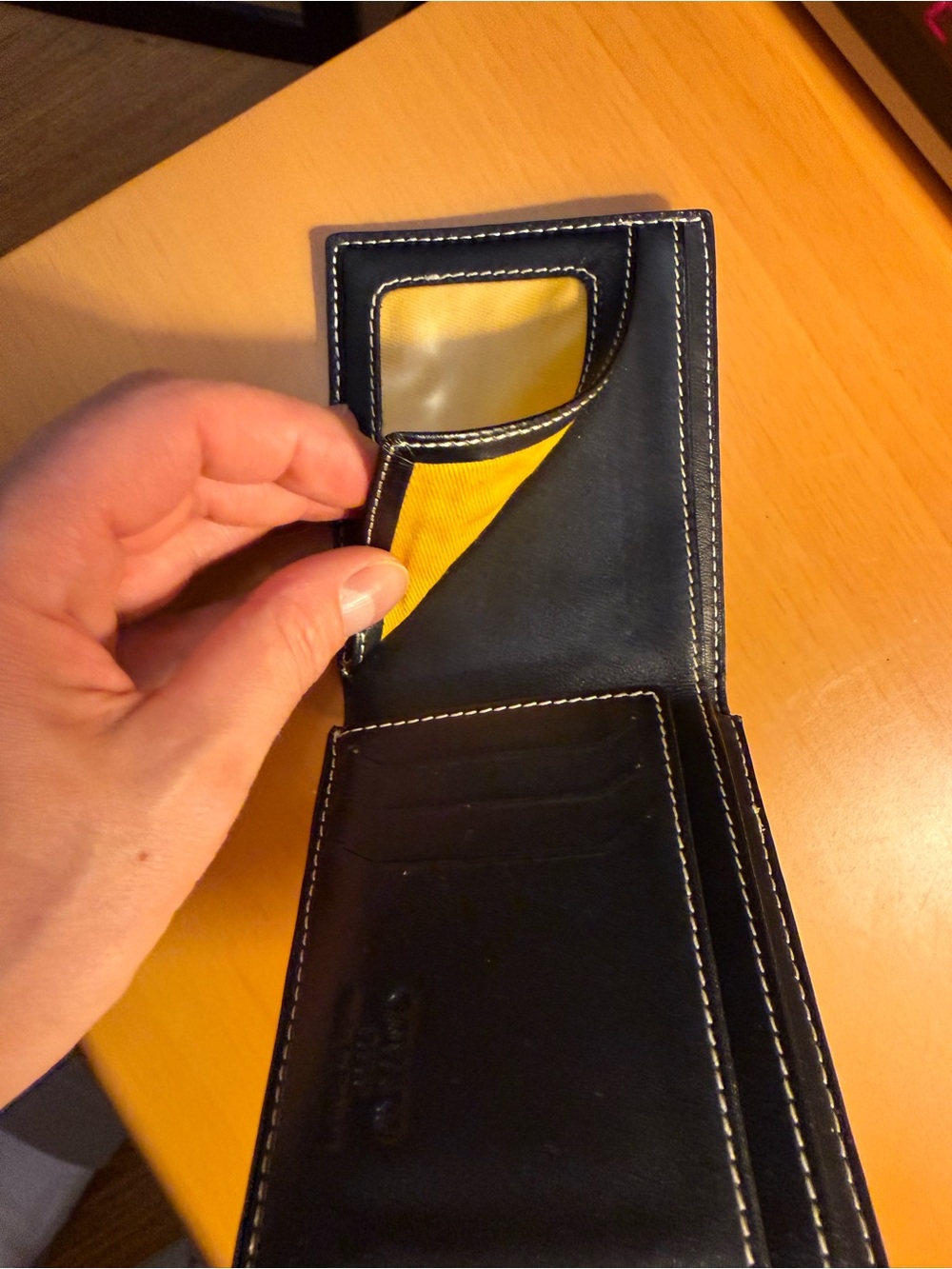 Black Fashion inspired Bifold Wallet with Bright Yellow Interior - Picture 4 of 6